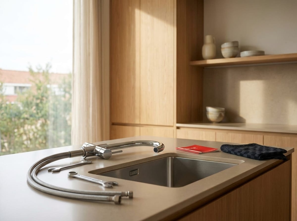 Chroom kokend water kraan van FlexTap die geïnstalleerd word